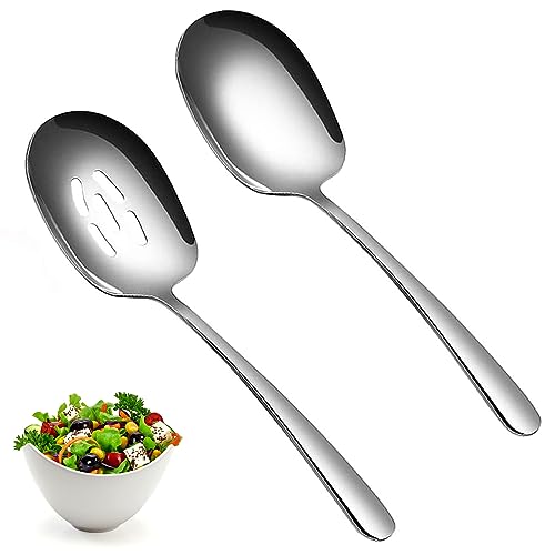 Cuillères de Service, Cuillères de Service à Fente, 2 Pièces Grandes Cuillères de Service, Soupe Pelle à Salade en Inox, écumoires en Acier Inoxydable pour Buffets et Repas de Famille 25cm