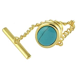 Select Gifts Blauw turquoise steen ovaal stropdas Tac goud-toon zakje
