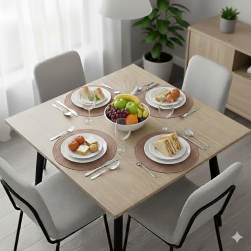 Image of Cotton Rope Placemats, Round Red with White Border, Set of 4, Heat Resistant Table Mats (Beige)