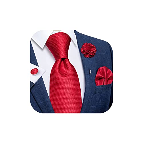 Image of DiBanGu Silk Ties for Men Necktie and Lapel Pin Brooch Set Formal Woven Paisley Plaid Striped Solid Tie Wedding Party