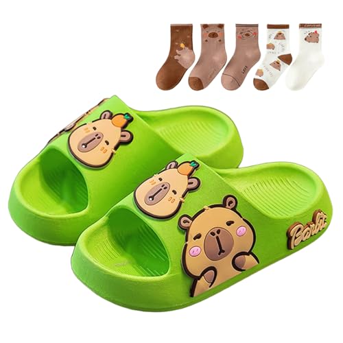 Capybara Slippers for Kids Women 5 pcs Socks Cute Cartoon Open Toes Slide Sandals Non Slip Indoor Outdoor Cozy House Shoes