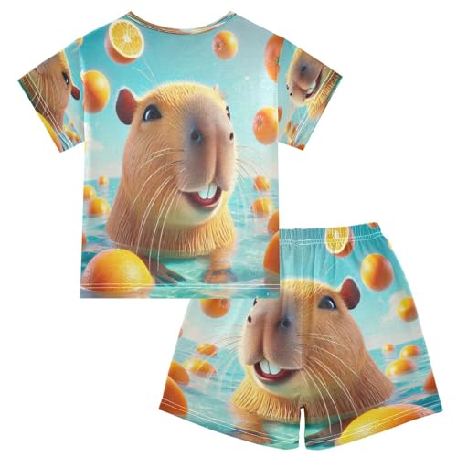 Capybara Oranges Summer Pajama Set Short Sleeve PJS 2 Piece Summer Pajamas Shorts Sets Cotton 5Y2