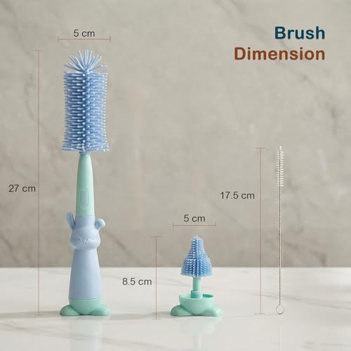 Image of TONY STARK Baby 3-in-1 Silicone Bottle Cleaning Brush Set | 360 Rotatable Handle, BPA-Free Soft Bristles for Cleaning Bottles, Nipples & Pacifiers Safely (Blue)