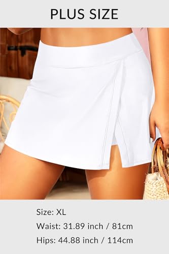 Image of Women Swim Skirt Tummy Control Swimsuit Skirt with Built-in Shorts High Waisted Split Swim Bottom (Available in Plus)