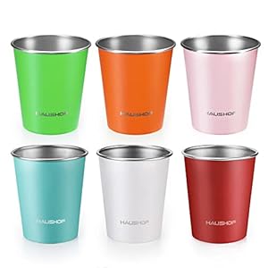 HAUSHOF Pint Cup, 14 oz Stainless Steel Cups, Stackable Metal Drinking Cups, Stacking Beer Pint Cups for Home, Party, Camping, Outdoor, Unbreakable, 6 Pack
