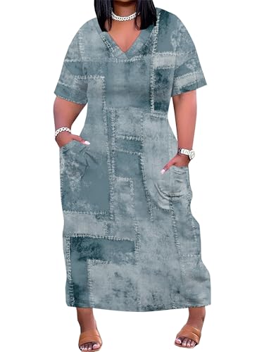 Image of PinkPatty Women's Oversize V Neck Short Sleeve Maxi Dress with Pockets