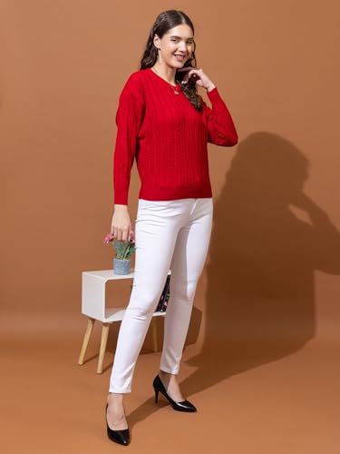 Image of Women's Cable Knit Woolen Pullover | Full Sleeve Round Neck Winterwear | Soft & Stylish Warm Sweater for Girls & Ladies