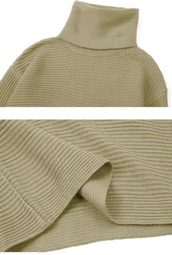 Image of ebossy Womens Ribbed Knit Sweater Outfits Casual Loose 2 Piece Turtleneck Pullovers Elastic Waist Maxi Skirt Sets