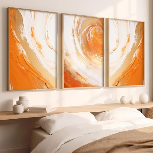 Orange White Gold Canvas Wall Art Modern Yellow White Abstract