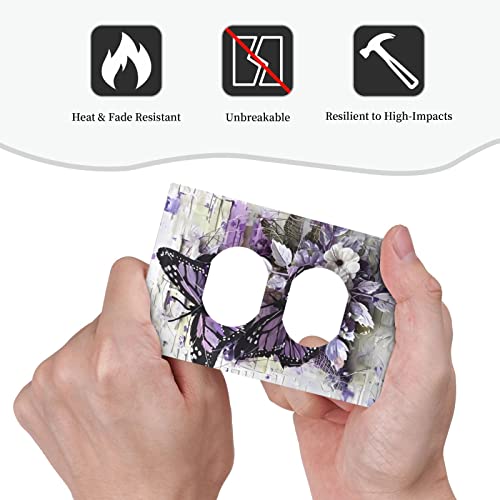 Vintage Rustic Purple Butterfly Flower Duplex Wall Plates Covers Electrical Outlet Covers Standard Size 1 Gang Light Switch Cover Electric Faceplate Receptacle Plug Covers Bathroom Bedroom Decorate #TOP5