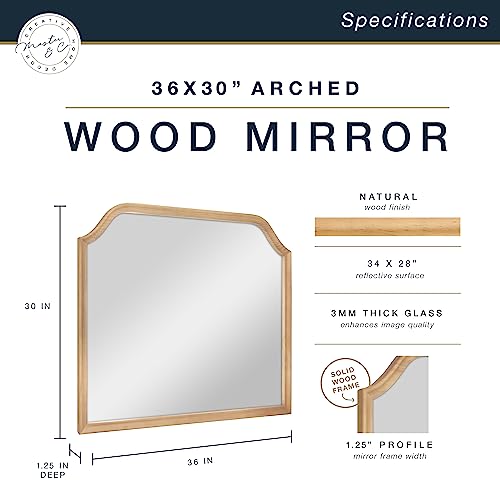 Image of MCS Master & Co. Arched Wall Mirror, 36x30, Natural Woodgrain | Solid Wood Arched Wall Mirror, Natural Woodgrain Frame For Bathroom, Bedroom & Living Room