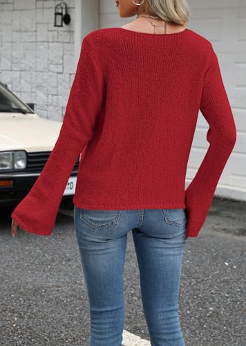 Women Tie Front Cardigan Sweaters Bell Long Sleeve V Neck Knit Bow Sweater Lightweight Y2k Cute Fall Cardigan4