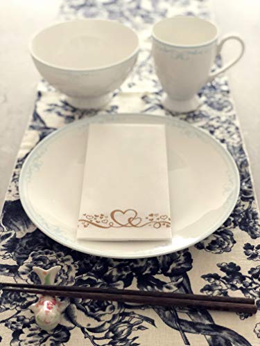 Elegant Decorative Gold Linen-Feel Guest Hand Napkins Towels | Gold Heart Design| Disposable Soft Absorbent | Kitchen Bathroom Baby Party Wedding Birthday Cocktail Anniversary Dinner Luncheon 100-Pack #TOP2