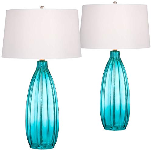 Lámparas de Mesa de Cristal Azul Fluted Set x2 30" Altura