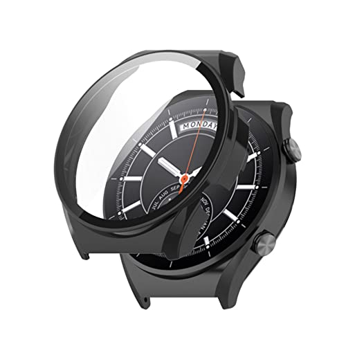 For Xiaomi Watch S1 ��p�P�[�X �yHVUYAL�z ��̌^ �����K���X �ی�J�o�[ �S�ʕی� �����K���X��� 9H�ی�t�B����+PC�J�o�[ �����ȒP �ϏՌ� �����ߗ� �w��h�~ (�u���b�N)