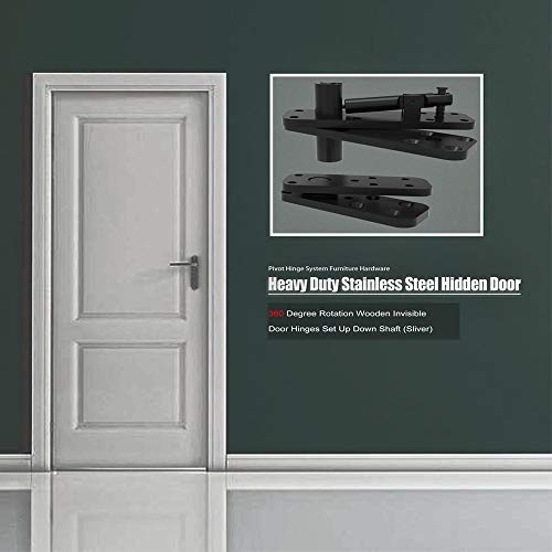 Frmsaet Heavy Duty Stainless Steel Hidden Door Pivot Hinge System Furniture Hardware 360 Degree Rotation Wooden Invisible Door Hinges Set Up Down Shaft - 1 Pack(Large,Black) #TOP5