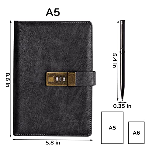 Wemate Diary With Lock, A5 Pu Leather Journal With Lock 240 Pages, Vintage Lock Journal Password Protected Notebook With Pen & Gift Box, Lock Diary Planner Organizer For Men And Women, 8.6X5.8In #TOP4