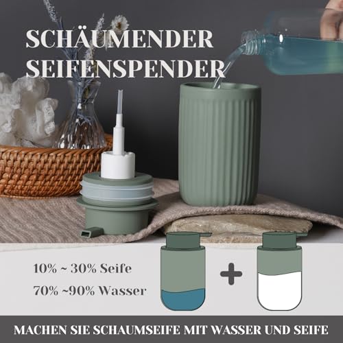 Autumnlife Seifenspender Grün Schaumseifenspender 350 ml Spülmittelspender mit Schaum Pumpenkopf, Nachfüllbarer Keramik Matt Grün Seifespender Soap Dispenser für Küche, Bad 4