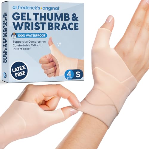 Dr. Frederick's Original Waterproof Thumb & Wrist Brace - 4 ct - Hand Brace for Arthritis, Tendonitis, Carpal Tunnel & Trigger Thumb - Doctor-Developed Spica Splint - Fits Left & Right Hand - Small