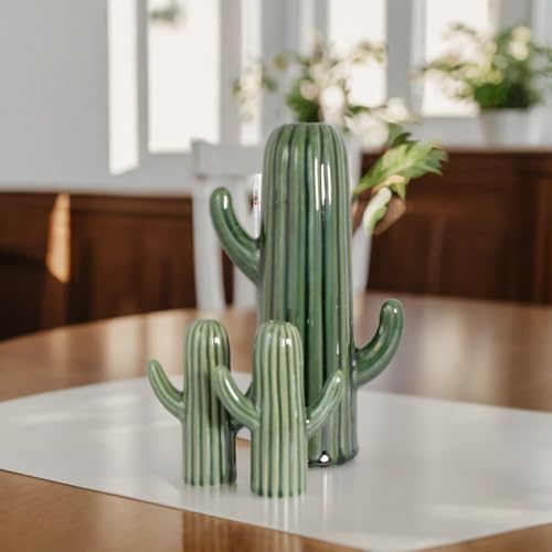 Image of Salt Pepper Set for Dining Table & Kitchen | Ceramic Salt and Pepper Shakers, Salt Pepper Dispenser, Container, Sprinkler | Home | Cafe | Office - 60 ML (Cactus with Vase, 1 Set)