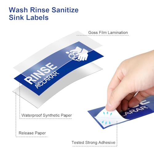 Magicfour(マジックフォー) ウォッシュリンスサニタイズシンクラベル 5パック 3コンパートメント シンク防水ステッカーサイン ウォッシュステーション 業務用キッチン レストラン フードトラック バスステーション 食器洗い用