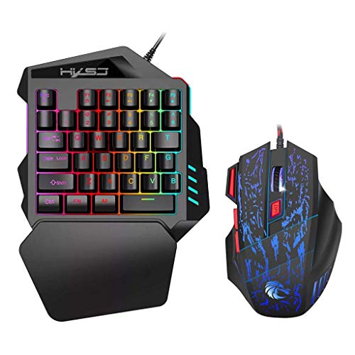 Aibote Mini 35 Keys One-Hand Mechanical Keyboard and Mouse Combo,New Upgraded V100 Gaming Keyboard with Colorful LED Backlit for PC Computer Smartphones LOL/PUBG/Fortnite/Wow/Dota/OW