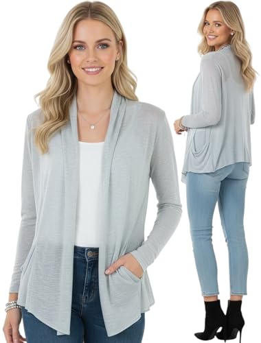 Image of ToBeInStyle Womens Open Front Long Sleeve Lightweight Asymmetrical Draped Cardigan with Side Pockets