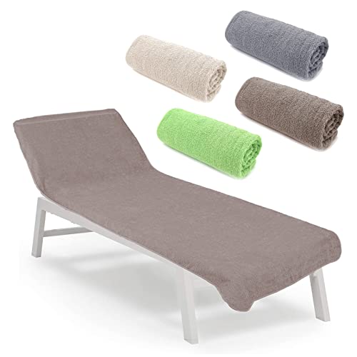 heimtexland ® Housse en tissu éponge pour chaise longue - Pour plage, piscine, sauna - Serviette hygiénique - Type 772 - Taupe