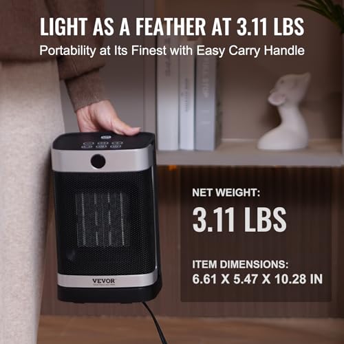 Image of VEVOR Electric Space Heater with Thermostat Fast Quiet Ceramic Heater, Remote Control, 12h Timer, 10in Tip-Over Overheat Protection Small Heaters for Office Room Desk Indoor Use