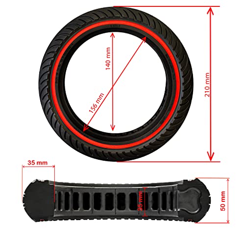 M365Lyon - Full Tyre Anti-Puncture 8.5x2 Electric Scooter Xiaomi, Wispeed (1 x Red Strip), black, Medium - Image 3