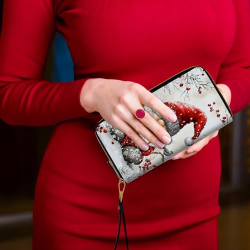 Women's Card Holder Wristlet Wallet, Convenient Travel Long Wallet with Strap and Pink Compact Mirror, Fashion and Sturdy Wristlet Long Purse for Women, Snow Santa Claus2