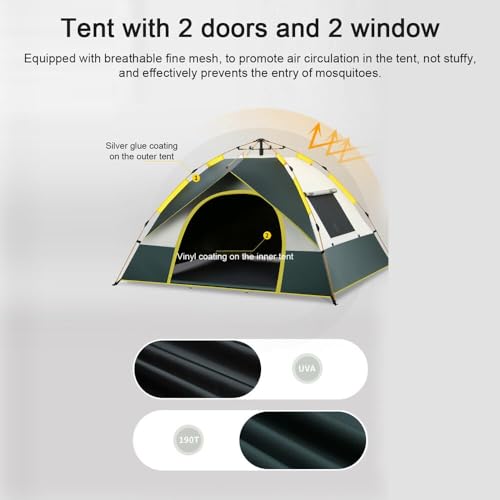 Rofawee 2-3 Person Camping Dome Tent Quick Setup Outdoor Tent Windproof & Rainproofing Shelter with 2 Door & 2 Window for Outdoor Camping Hiking Backpacking Beach - Image 6