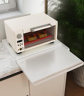 スライドテーブル レンジ下スライドテーブル 調理スペース 拡張 薄型 簡単設置 省スペース 電子レンジ、オーブン、トースター、炊飯器などのキッチン家電ラック (White)