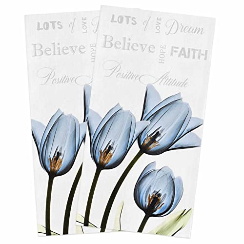 Zoe Garden Blue Floral Flower Kitchen Towels,Rustic Tulip Absorbent Microfiber White Kitchen Dish Hand Towel,Farmhouse Drying Cleaning Cloth Rugs Tea Towels Dishclothes Decorative Sets,(2-Pc,18X28) #TOP14