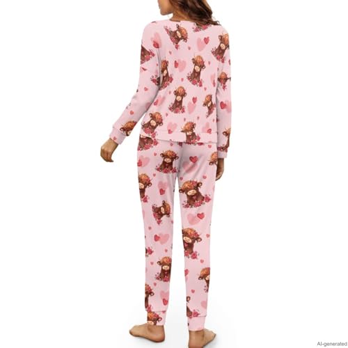 Image of Women's 2 Piece Printed Pajama Set Long Sleeve Sleepwear Set with Long Pants Casual Lounge Sets with Pocket