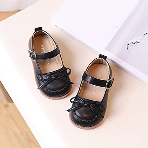 Size 5 Boots Girls Children Casual Shoes Girls Leather Shoes Flat Bottom Round Toe Solid Color Bow Hook Loop4