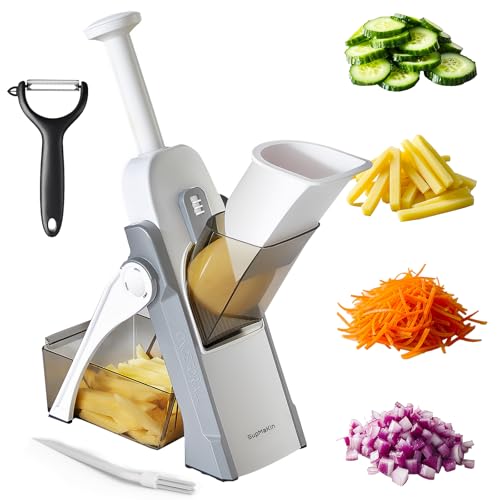 SupMaKin Safe Mandoline Slicer for Kitchen, Vegetable Food Potato Chip Slicer Maual Adjustable Thickness, Chopping Artifact Fast Veggie Salad Chopper Light Gray