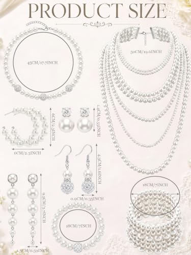 Image of BBTO 8 Pcs Pearl Necklace Earring Set Women Wedding Jewelry