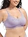 COMFELIE Womens Bra Comfortable Wireless Support Bralettes No Underwire Ribbed Seamless Tshirts Bras Misty Purple L