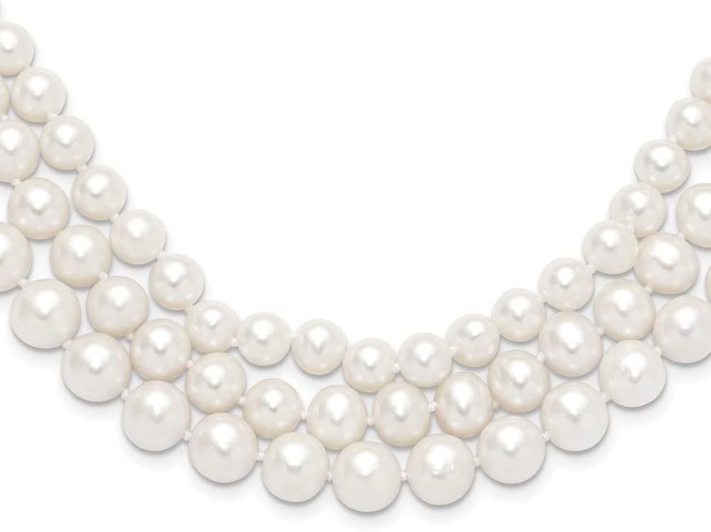 14K Yellow Gold Women's 8-9mm White Freshwater Pearl 3-Strand Necklace - 16" Layered Beaded Gift for Her