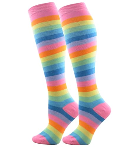 Image of Athletic Knee High Socks Stripe Running Baseball Thigh High Stockings Outdoor Sport Tube Socks