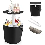 COSTWAY 15L Outdoor Cool Bar Table, Patio Cooler Side Table with Lift Top Lid, Bottle Opener and Handle, Pop up Ice Bucket Table Drinks Storage Holder for Party, Picnic & Camping (Black)
