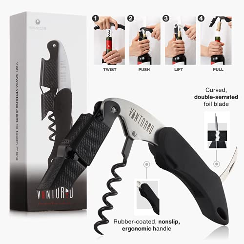 Vintorio Professional Waiters Corkscrew - Wine Key With Ergonomic Rubber Grip, Beer Bottle Opener And Foil Cutter (1 Pack) #TOP2