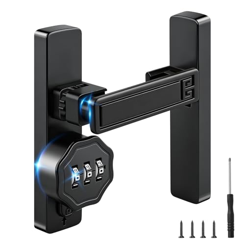 Gate Latch Keyless Mechanical Combination Latch with 3-Digit Password 90/180 Degree Flip for Gates Barn Doors Sheds Zinc Alloy Black