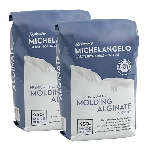Alginato para moldear Michelangelo, fraguado lento. Alginato cromático de alta precisión para impresiones, perfecto para realizar modelos de mano o cuerpo. Producto fabricado en Italia. (2 bolsas).