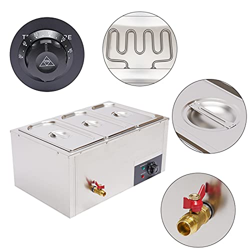 KenSyuInt Buffetwärmer Elektrisch Warmhaltegerät Einstellbare Temperatur Edelstahl Speisenwärmerpfanne mit Topfdeckel, Warmhalteplatte Speisenwärmer für Buffet Restaurant Hotel 3x7L – Bild 3