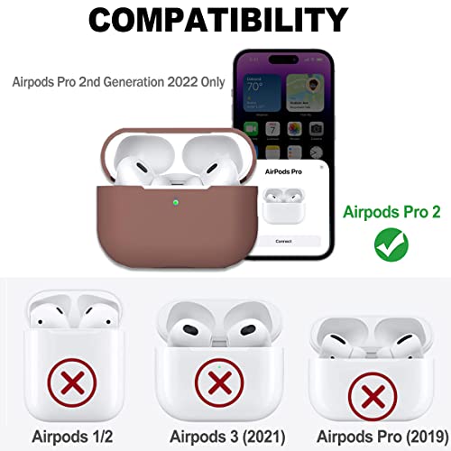 Benbenjaytek Airpods Pro 2 Case, Airpods Pro 2Nd Generation[2022] Protective Shockproof Soft Silicone Headphone Cover With Hand Strap, Support Wireless Charging [Front Led Visible] Brown #TOP1