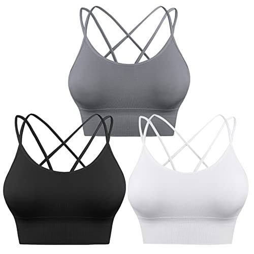 Image of Sykooria 3 Pack Strappy Sports Bra for Women Sexy Crisscross for Yoga Running Athletic Gym Workout Fitness Tank Tops
