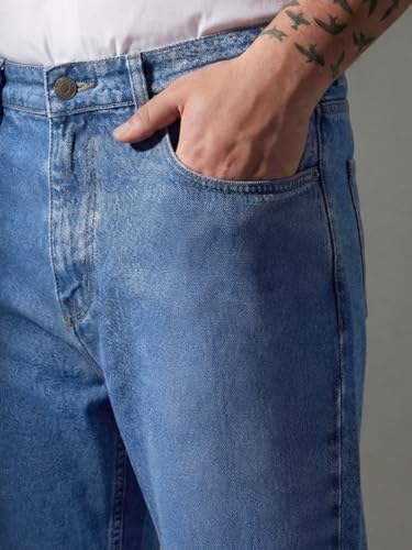 Image of Urbano Plus Men's Relaxed Fit Washed Denim Jeans Non-Stretchable