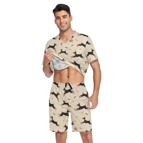 Doberman Dog Men’s Pajama Sets Short Sleeve Shirt and Pants with Soft Touch Fabric3